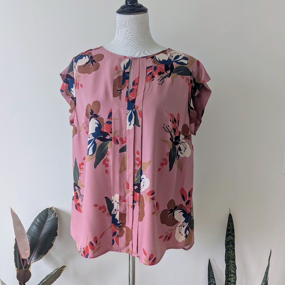 Boden Cap Sleeve Pleated Top Pink Floral Size 14US